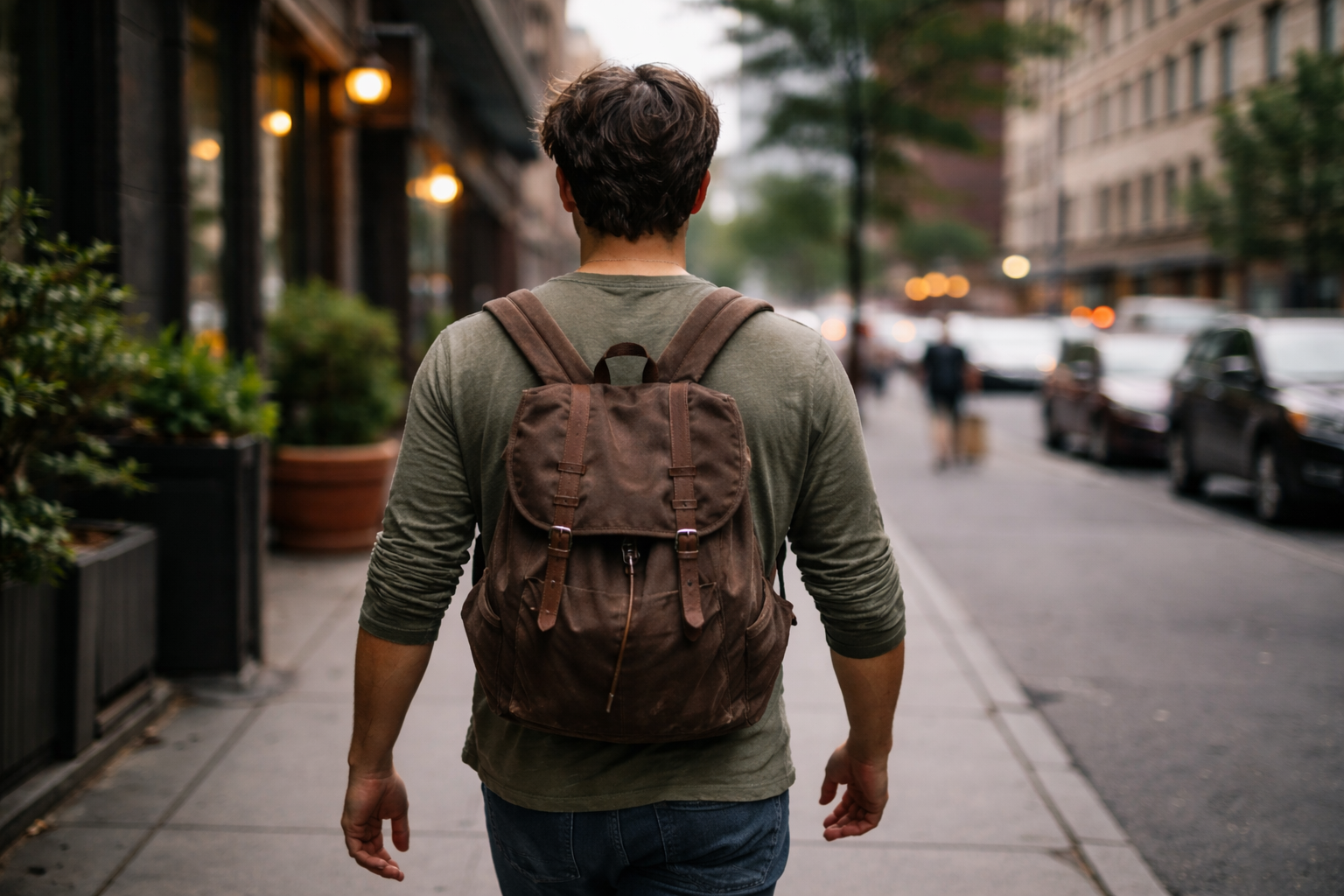 walking in city with backpack polar pulse